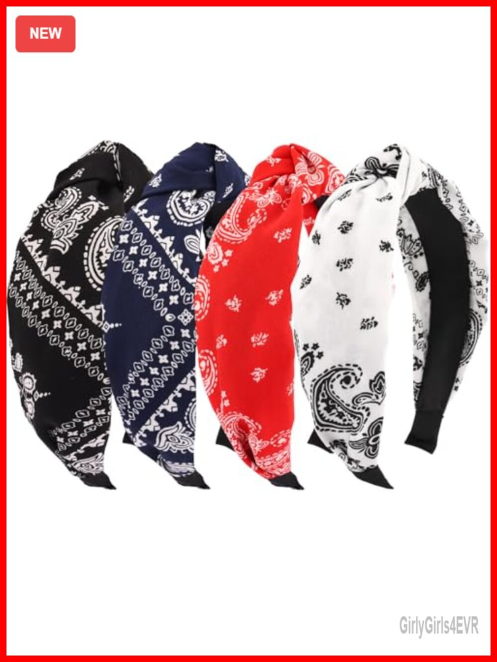 4PCS Bandana Paisley Knotted Headbands Non-Slip Hair Accessories Set